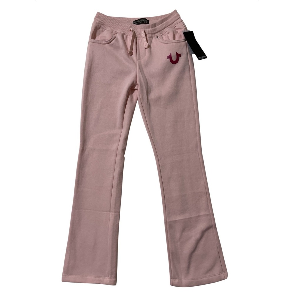 True Religion Girls Pink Flare Sweatpants Horseshoe Logo Small 7/8 Casual School